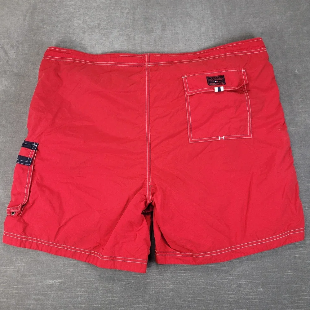 Tommy‎ Hilfiger Y2K Mens Red Cargo Swim Trunks XL Mesh Lined Board Shorts